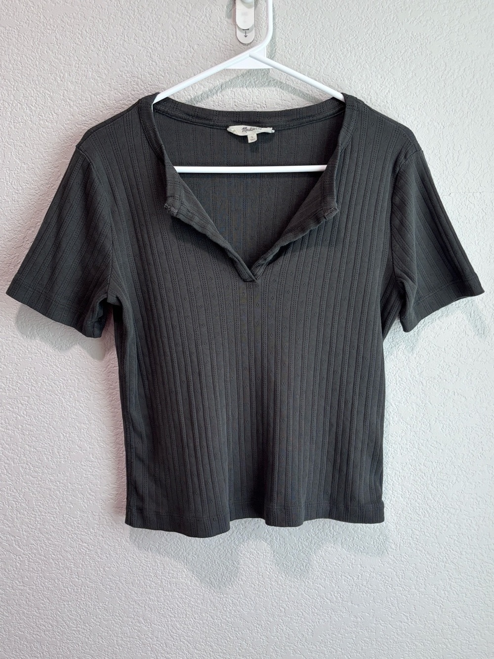 Madewell Pointelle Notch Neck Tee Short Sleeve Shirt Gray Women’s Size Large